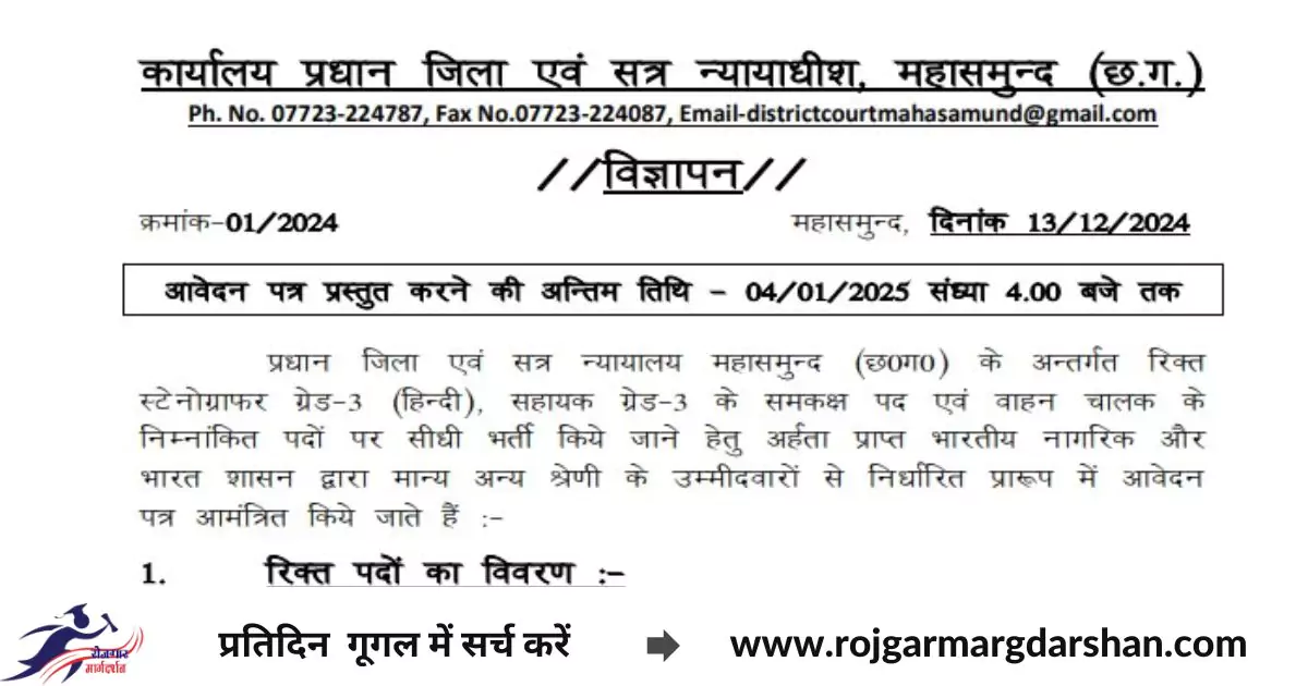 District Court Mahasamund Recruitment