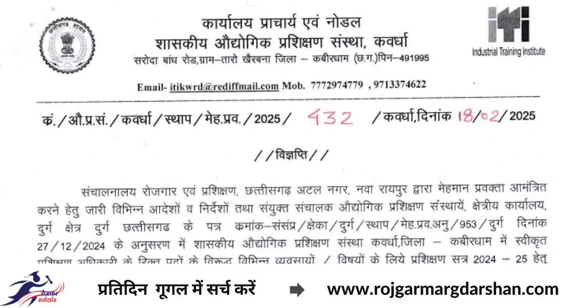 cg iti guest faculty kawardha recruitment