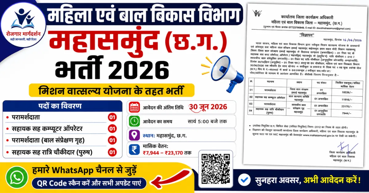 WCD Mahasamund Recruitment 2026